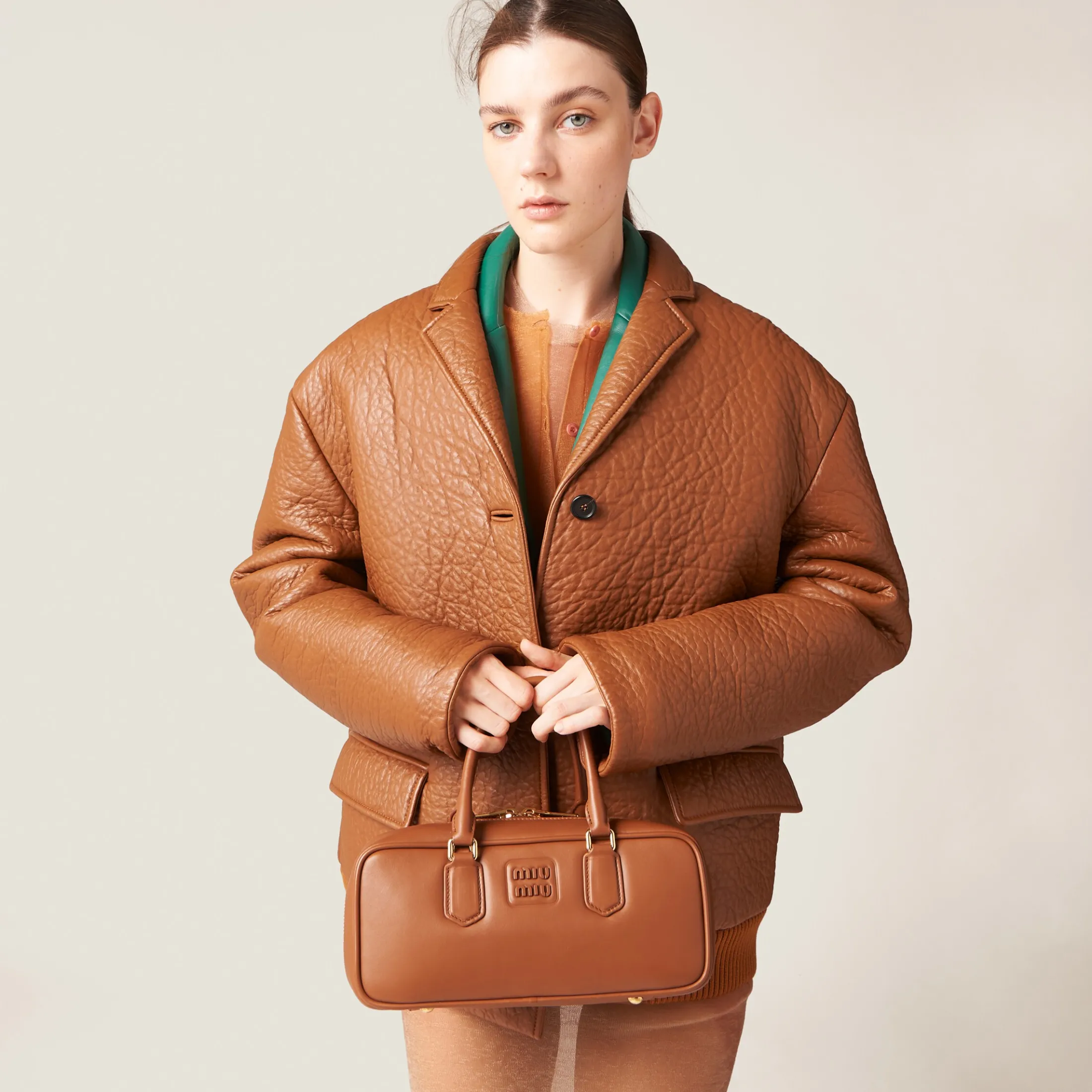 Cognac Nappa Leather Jacket | Miu Miu