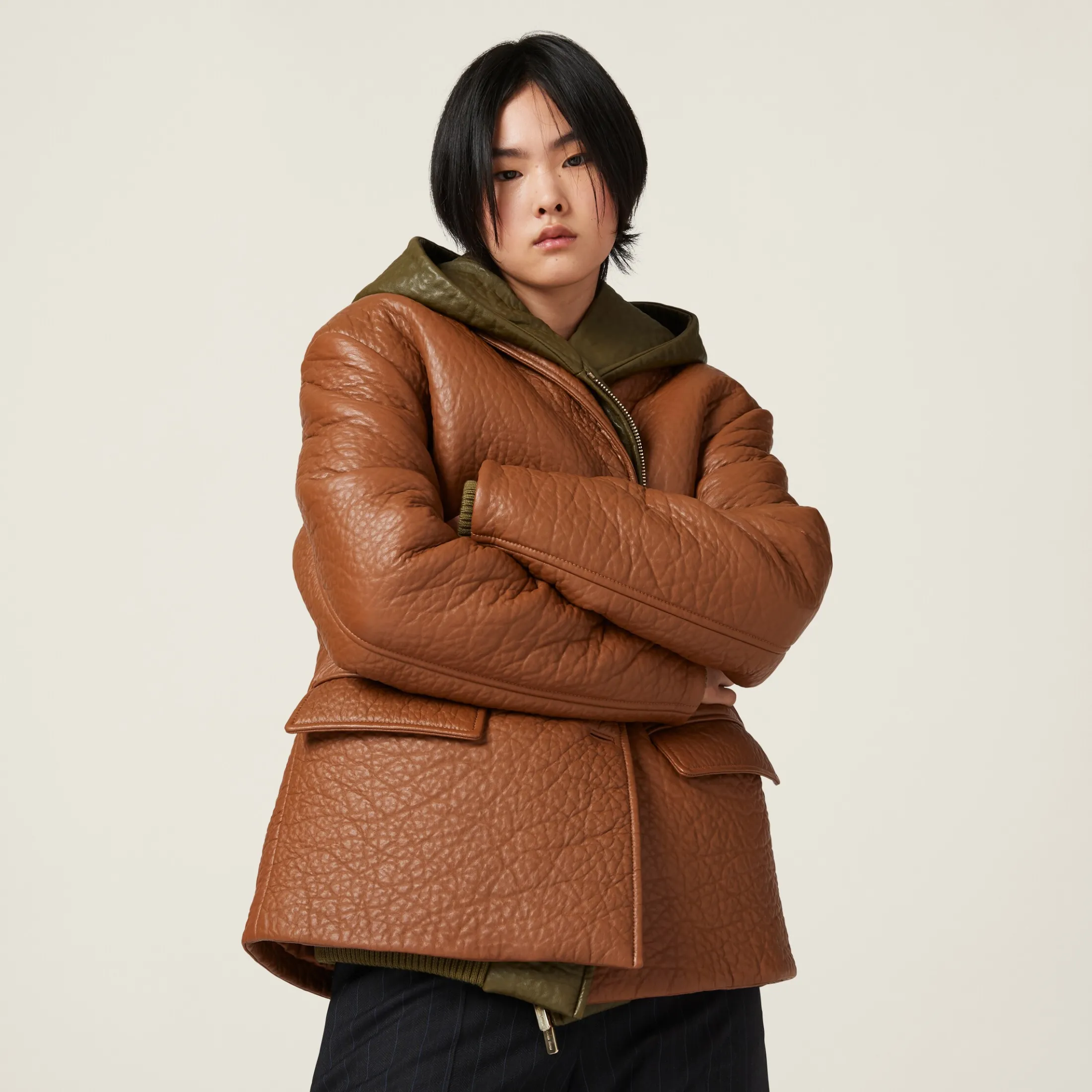 Cognac Nappa Leather Jacket | Miu Miu