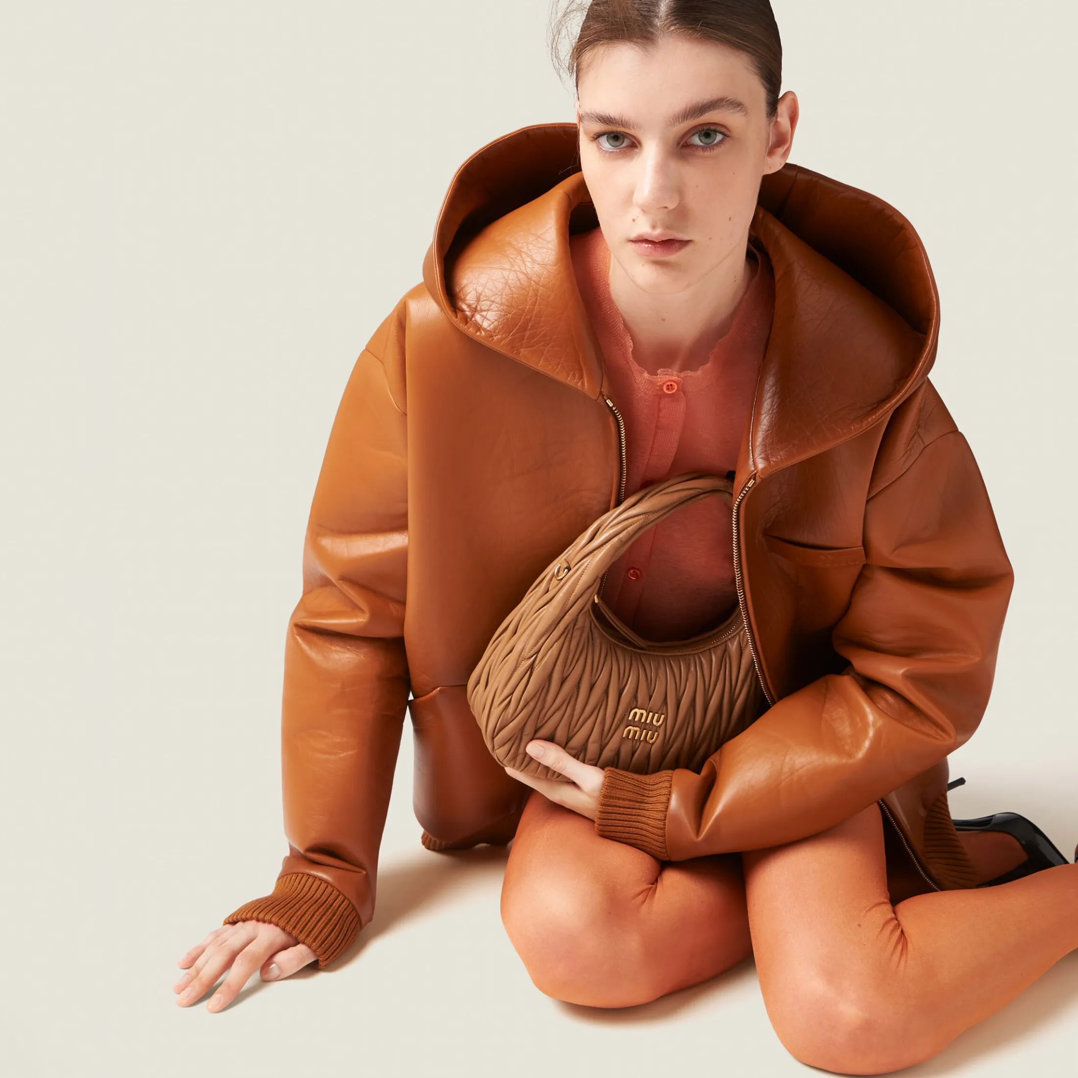 Cognac Nappa Leather Jacket | Miu Miu