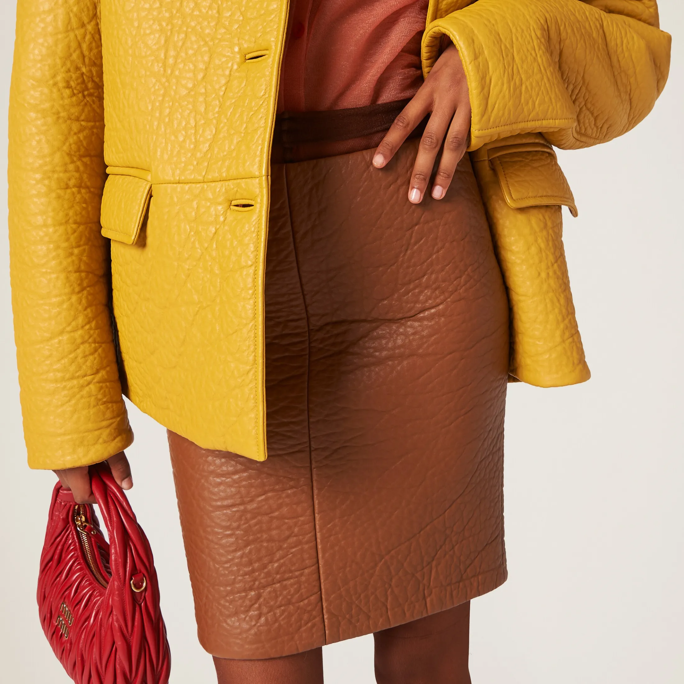 Cognac Nappa Leather Skirt | Miu Miu