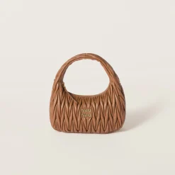 Cognac Wander Matelassé Nappa Leather Hobo Bag | Miu Miu