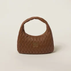 Cognac Wander Matelassé Nappa Leather Hobo Bag | Miu Miu