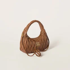 Cognac Wander Matelassé Nappa Leather Hobo Bag | Miu Miu