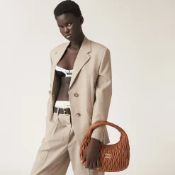 Cognac Wander Matelassé Nappa Leather Hobo Bag | Miu Miu