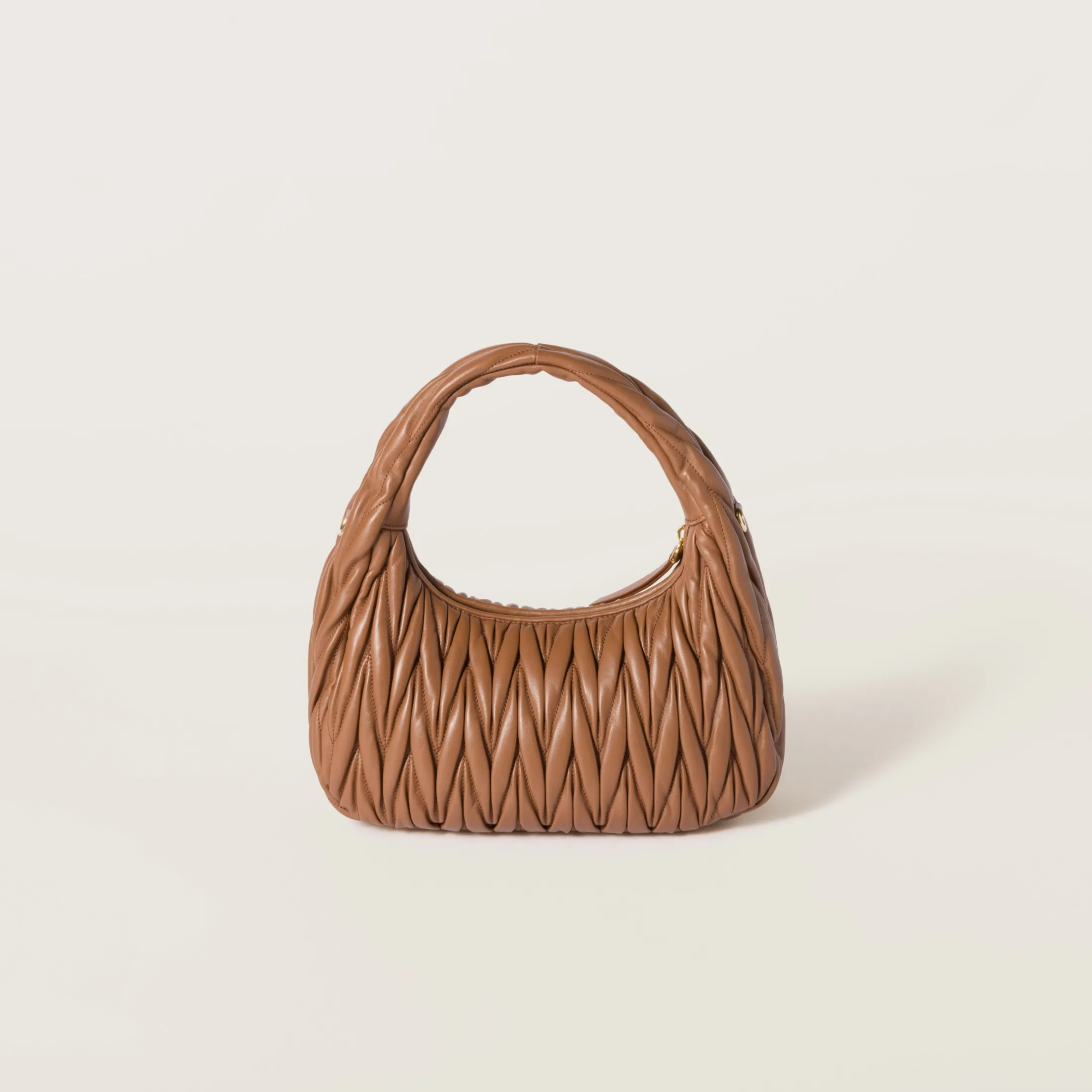 Cognac Wander Matelassé Nappa Leather Hobo Bag | Miu Miu