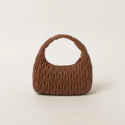Cognac Wander Matelassé Nappa Leather Hobo Bag | Miu Miu
