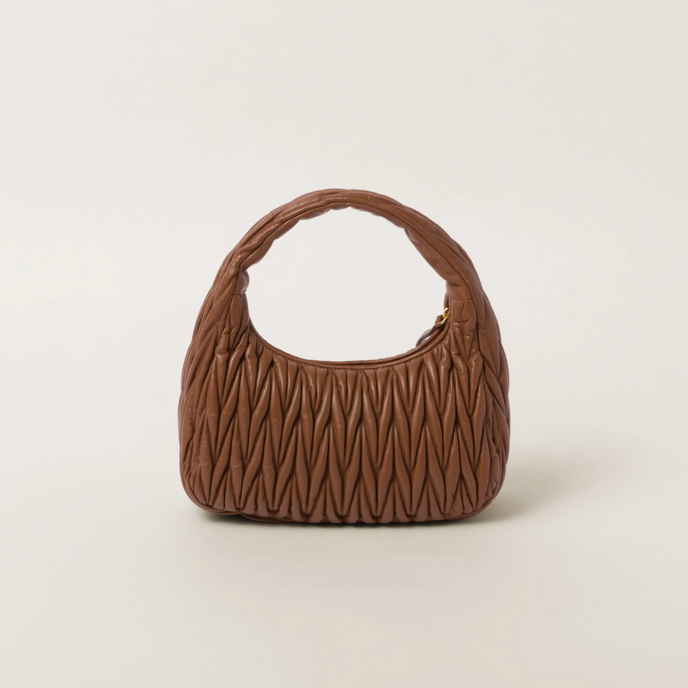 Cognac Wander Matelassé Nappa Leather Hobo Bag | Miu Miu