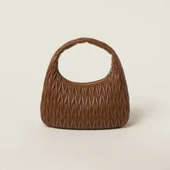 Cognac Wander Matelassé Nappa Leather Hobo Bag | Miu Miu