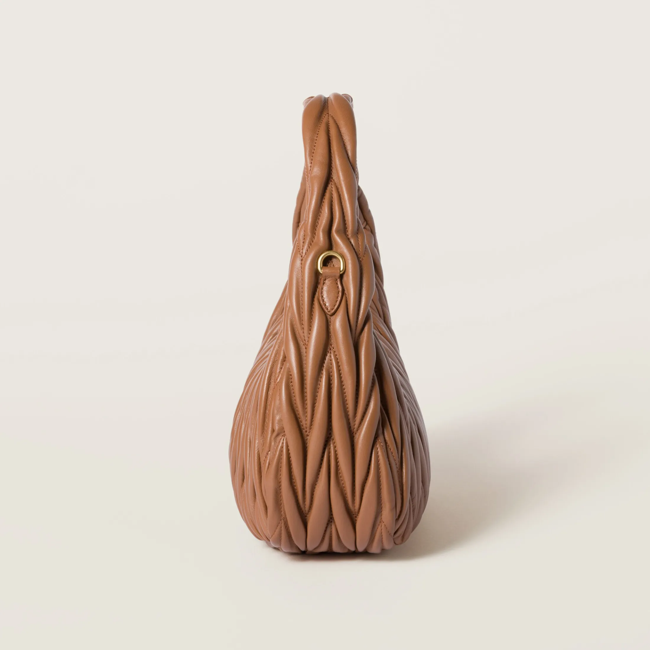 Cognac Wander Matelassé Nappa Leather Hobo Bag | Miu Miu