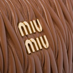 Cognac Wander Matelassé Nappa Leather Hobo Bag | Miu Miu