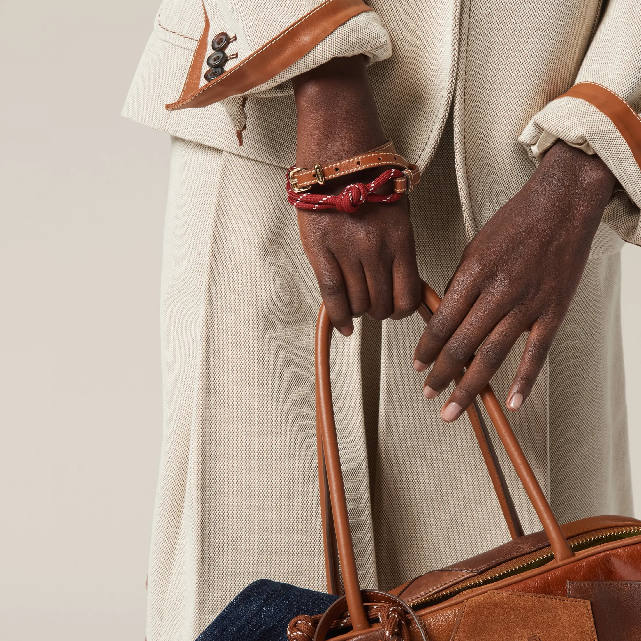 Cognac/amaranth Leather Anklet | Miu Miu