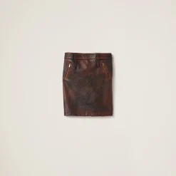 Cognac/black Nappa Leather Skirt | Miu Miu