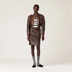 Cognac/black Nappa Leather Skirt | Miu Miu