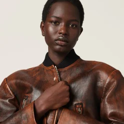Cognac/black Nappa Leather Jacket | Miu Miu