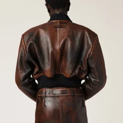 Cognac/black Nappa Leather Skirt | Miu Miu
