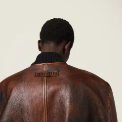 Cognac/black Nappa Leather Jacket | Miu Miu