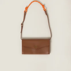 Cognac/orange Leather Wallet With Leather And Cord Shoulder Strap | Miu Miu