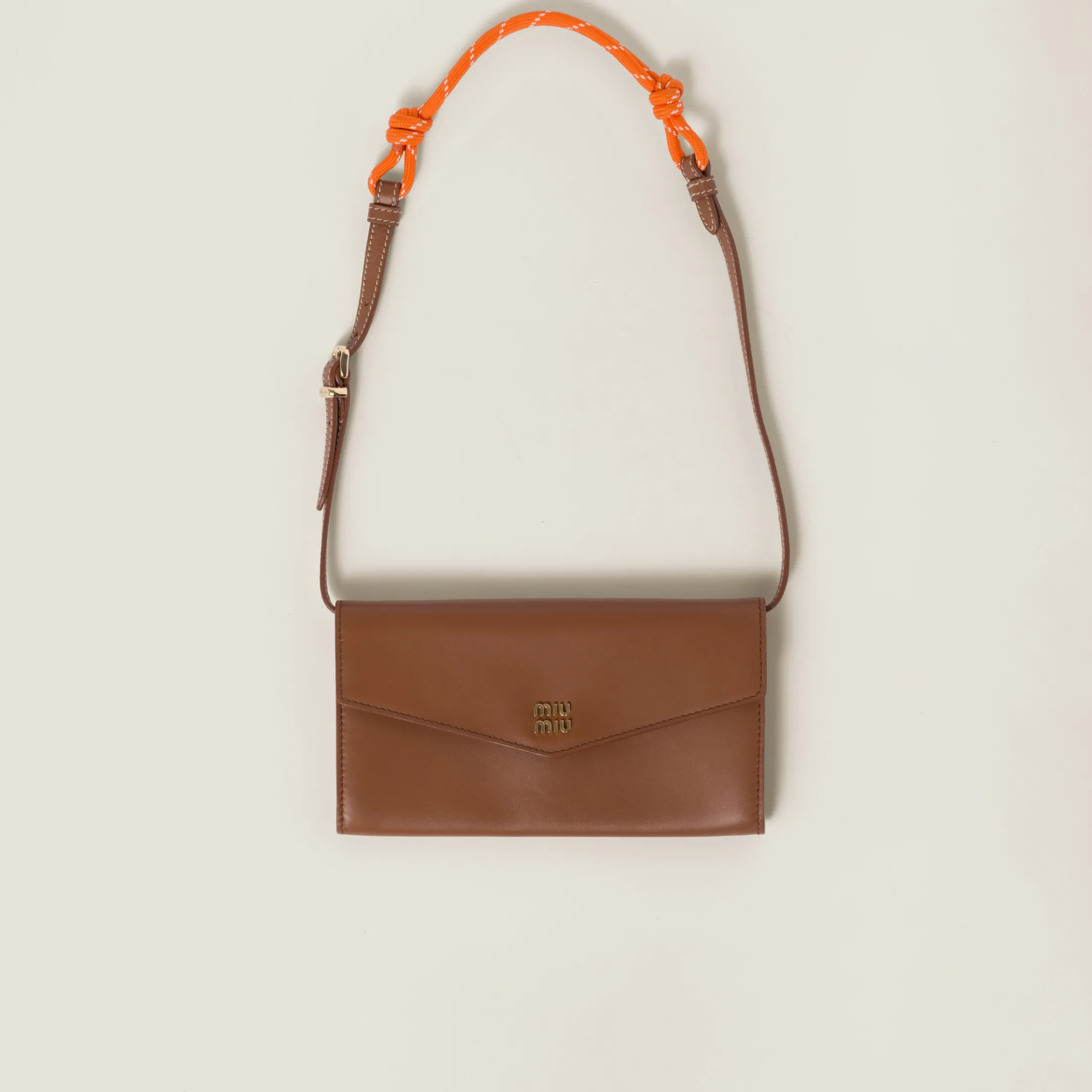 Cognac/orange Leather Wallet With Leather And Cord Shoulder Strap | Miu Miu