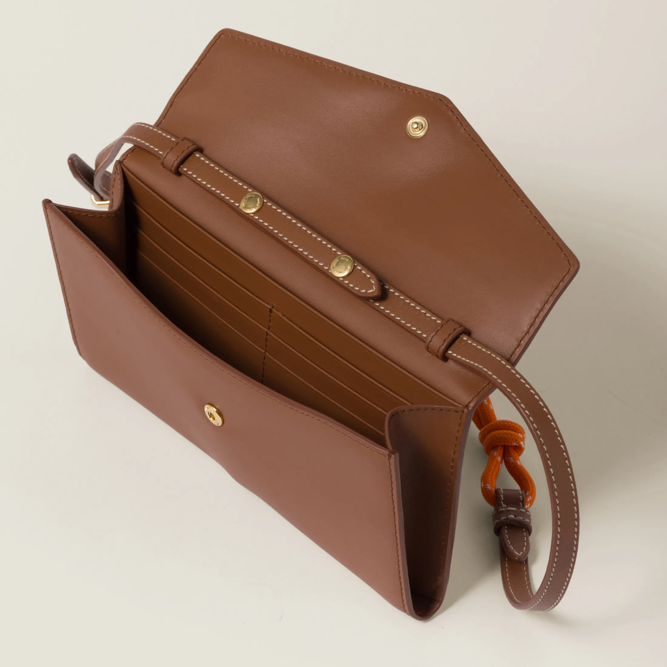 Cognac/orange Leather Wallet With Leather And Cord Shoulder Strap | Miu Miu