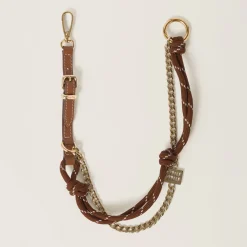 Cognac/tobacco Leather, Cord, And Metal Trick | Miu Miu