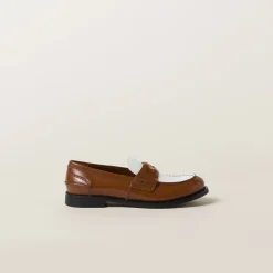 Cognac/white Leather Penny Loafers | Miu Miu