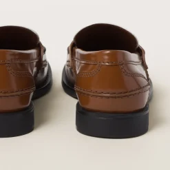 Cognac/white Leather Penny Loafers | Miu Miu
