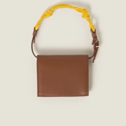 Cognac/yellow Leather Wallet With Leather And Cord Shoulder Strap | Miu Miu