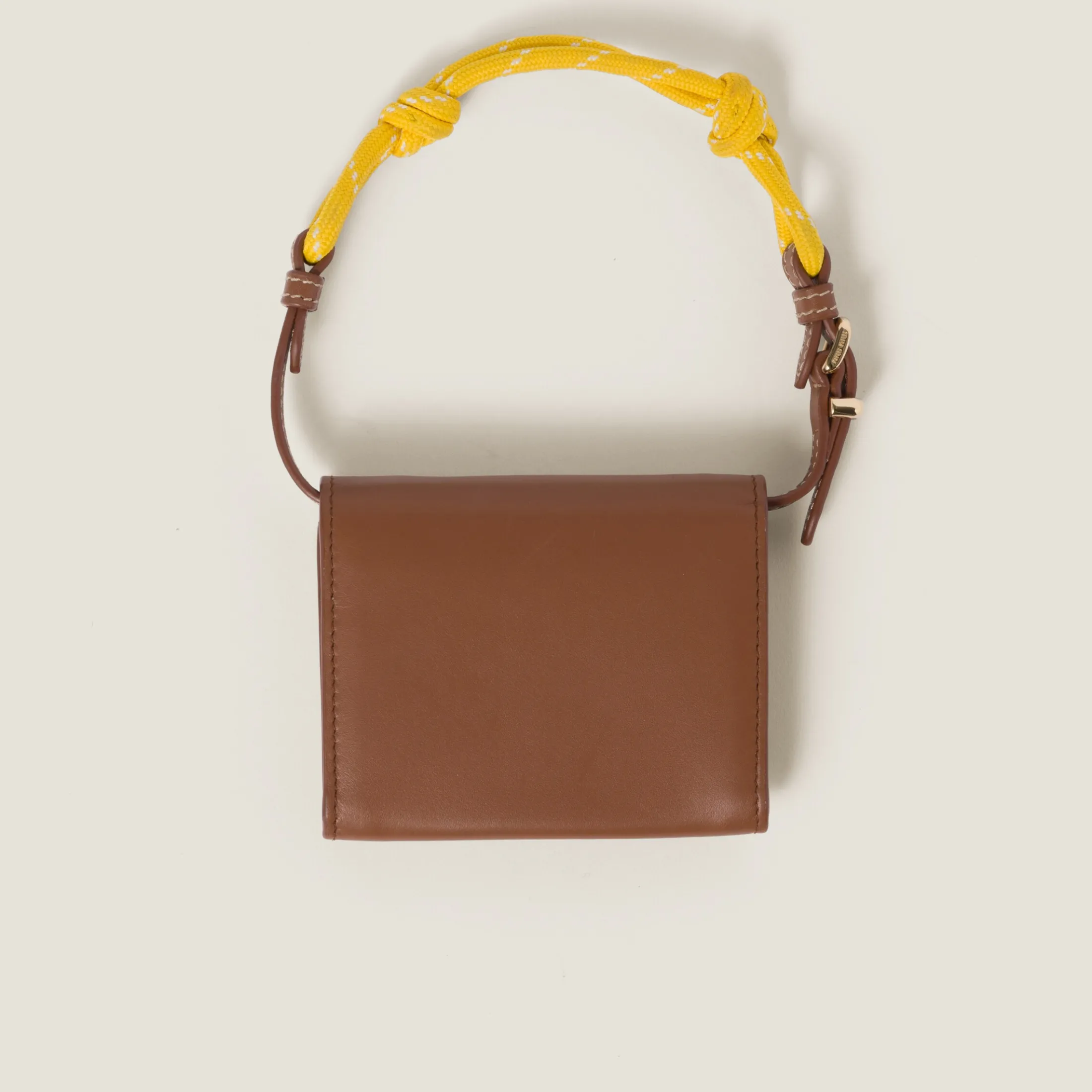 Cognac/yellow Leather Wallet With Leather And Cord Shoulder Strap | Miu Miu