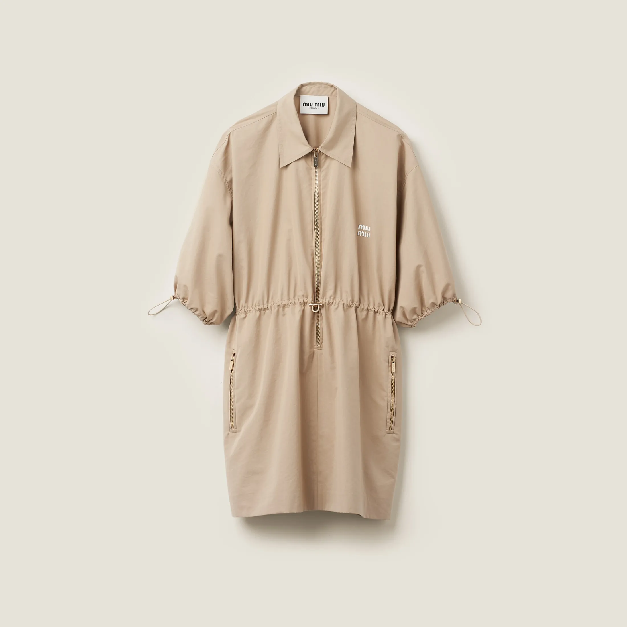 Colonial Beige Cotton And Silk Mini-dress | Miu Miu