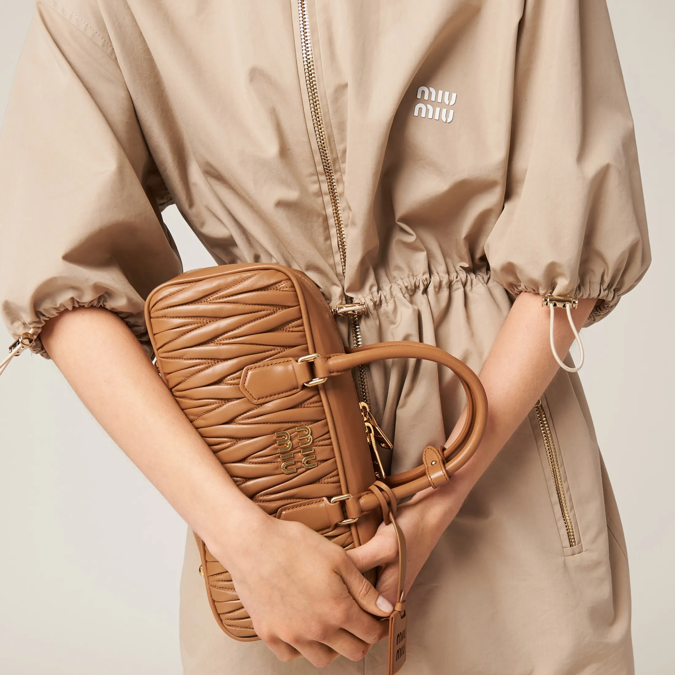 Colonial Beige Cotton And Silk Mini-dress | Miu Miu