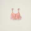 Coral Feather-trimmed Satin Top | Miu Miu