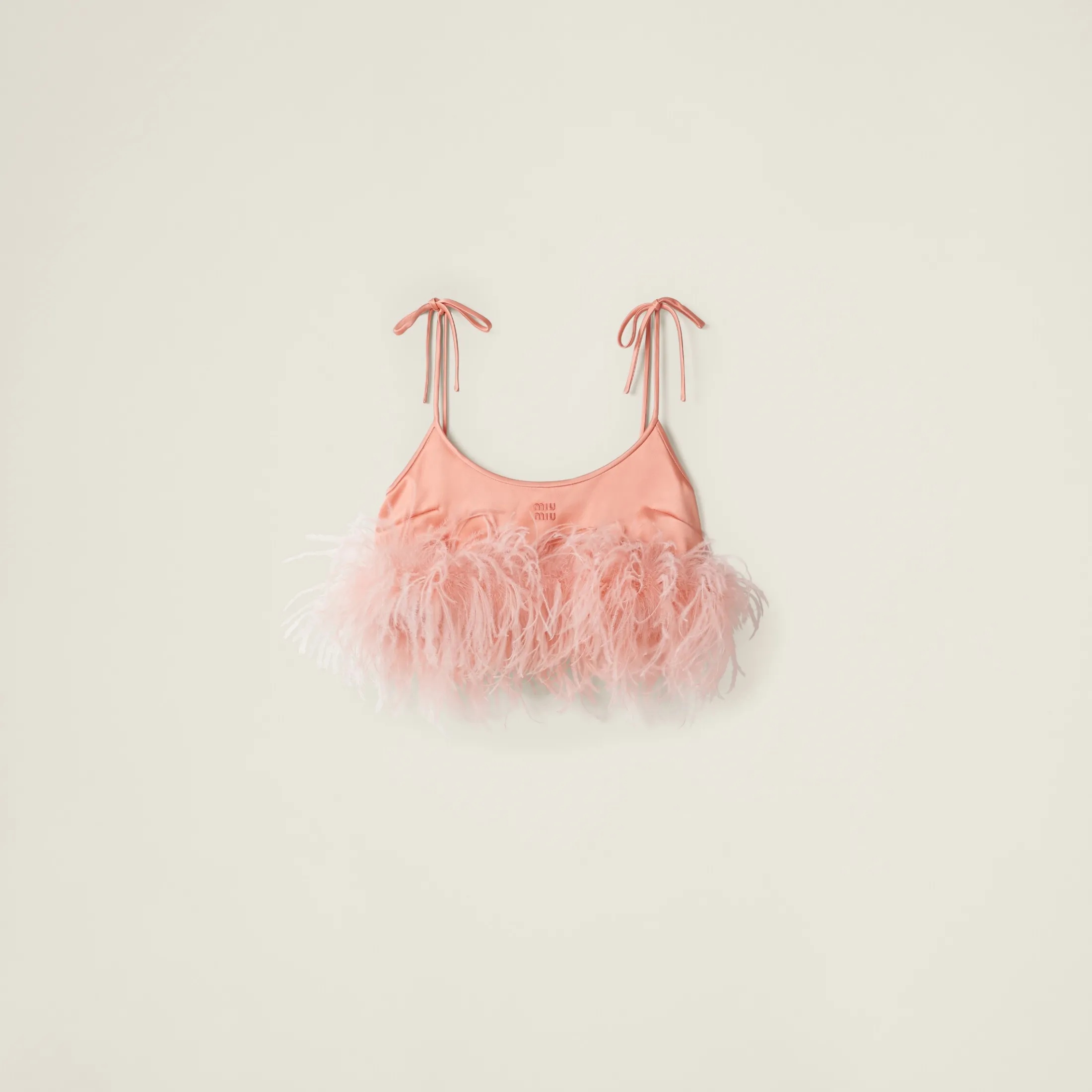 Coral Feather-trimmed Satin Top | Miu Miu