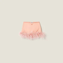 Coral Feather-trimmed Satin Miniskirt | Miu Miu