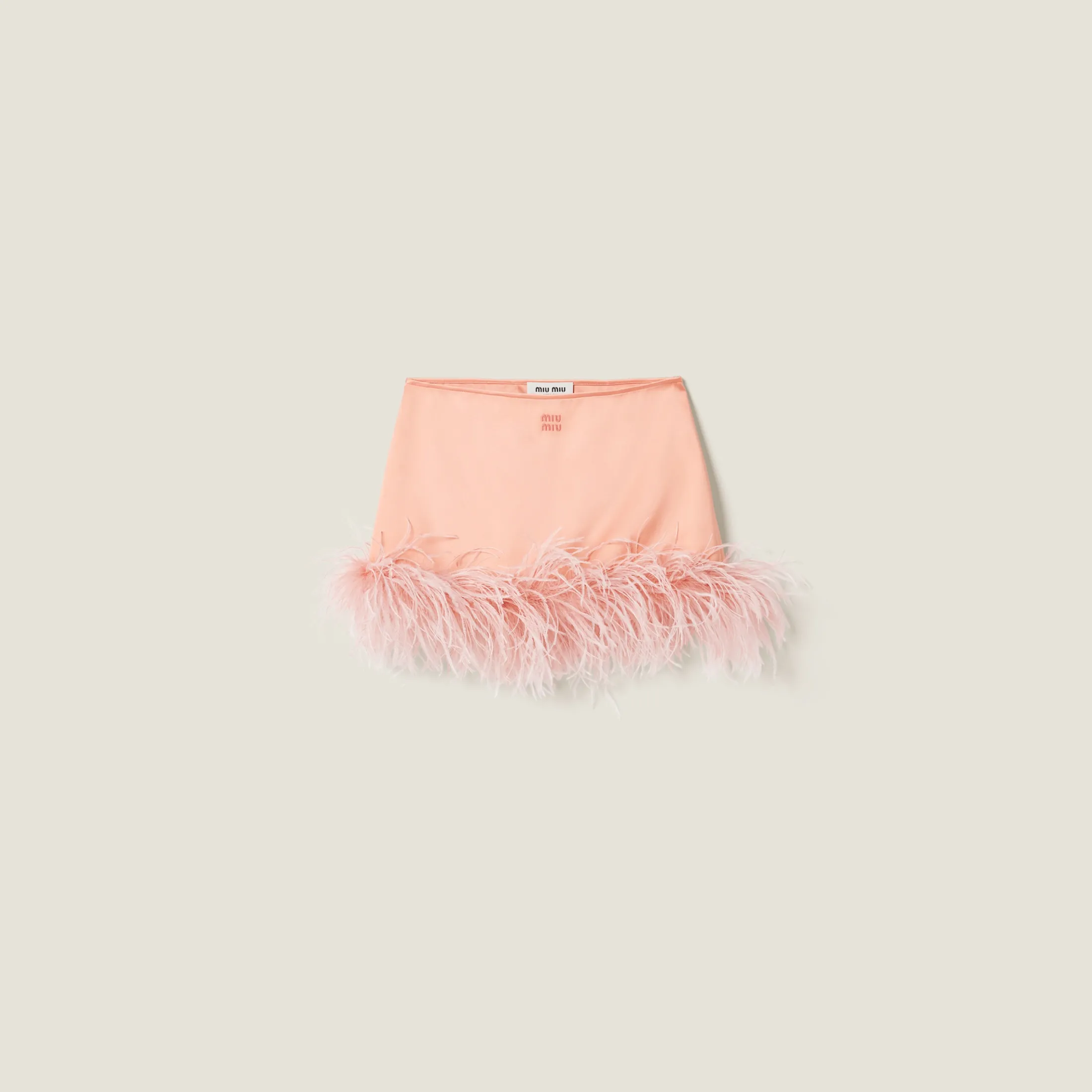 Coral Feather-trimmed Satin Miniskirt | Miu Miu