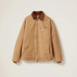 Cord Embroidered Garment-dyed Gabardine Blouson Jacket | Miu Miu