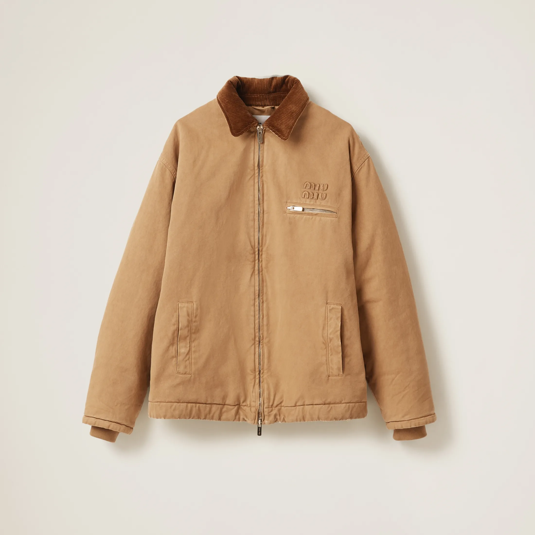 Cord Embroidered Garment-dyed Gabardine Blouson Jacket | Miu Miu