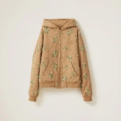 Cord Embroidered Garment-dyed Gabardine Blouson Jacket | Miu Miu