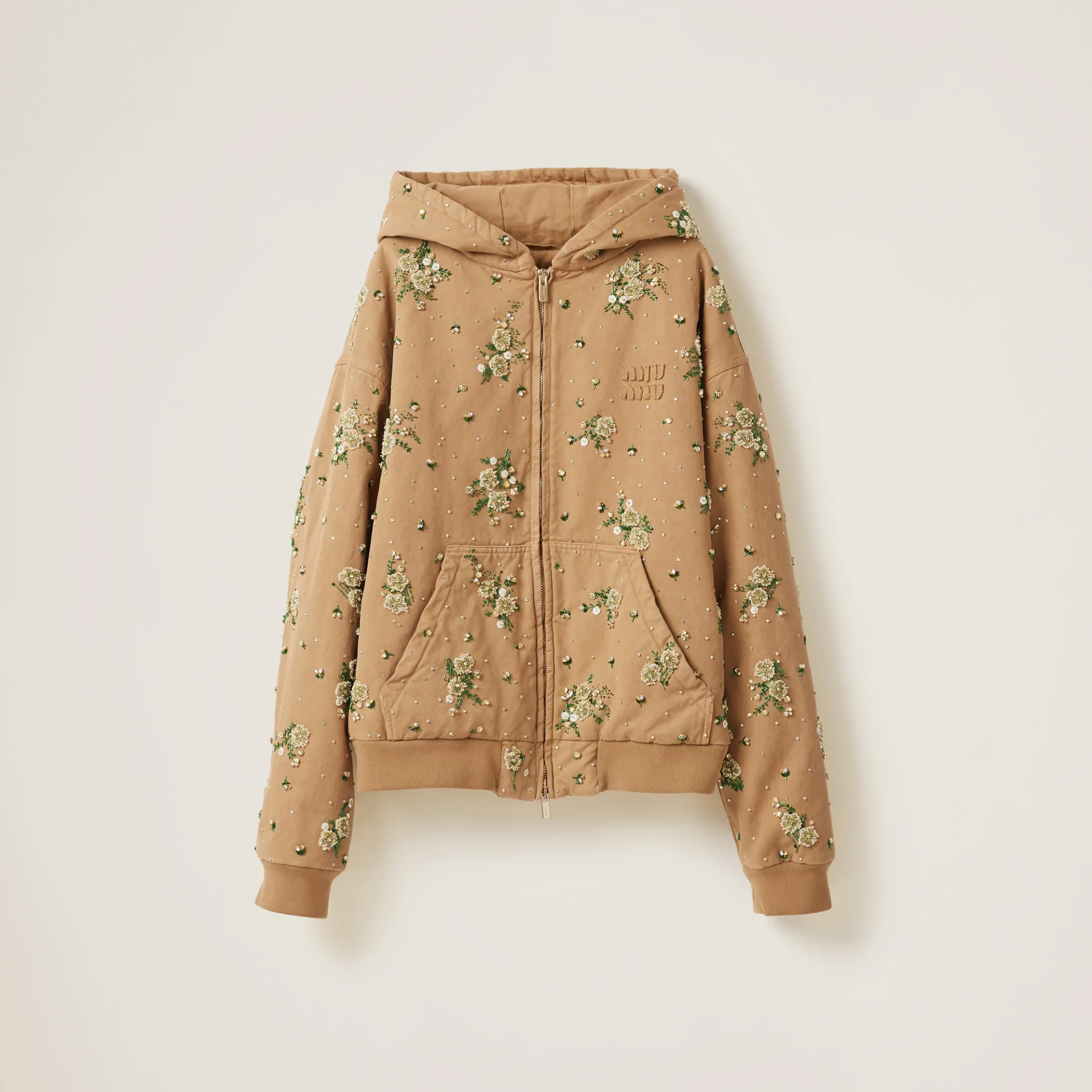 Cord Embroidered Garment-dyed Gabardine Blouson Jacket | Miu Miu