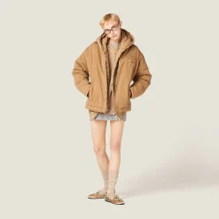 Cord Embroidered Garment-dyed Gabardine Blouson Jacket | Miu Miu