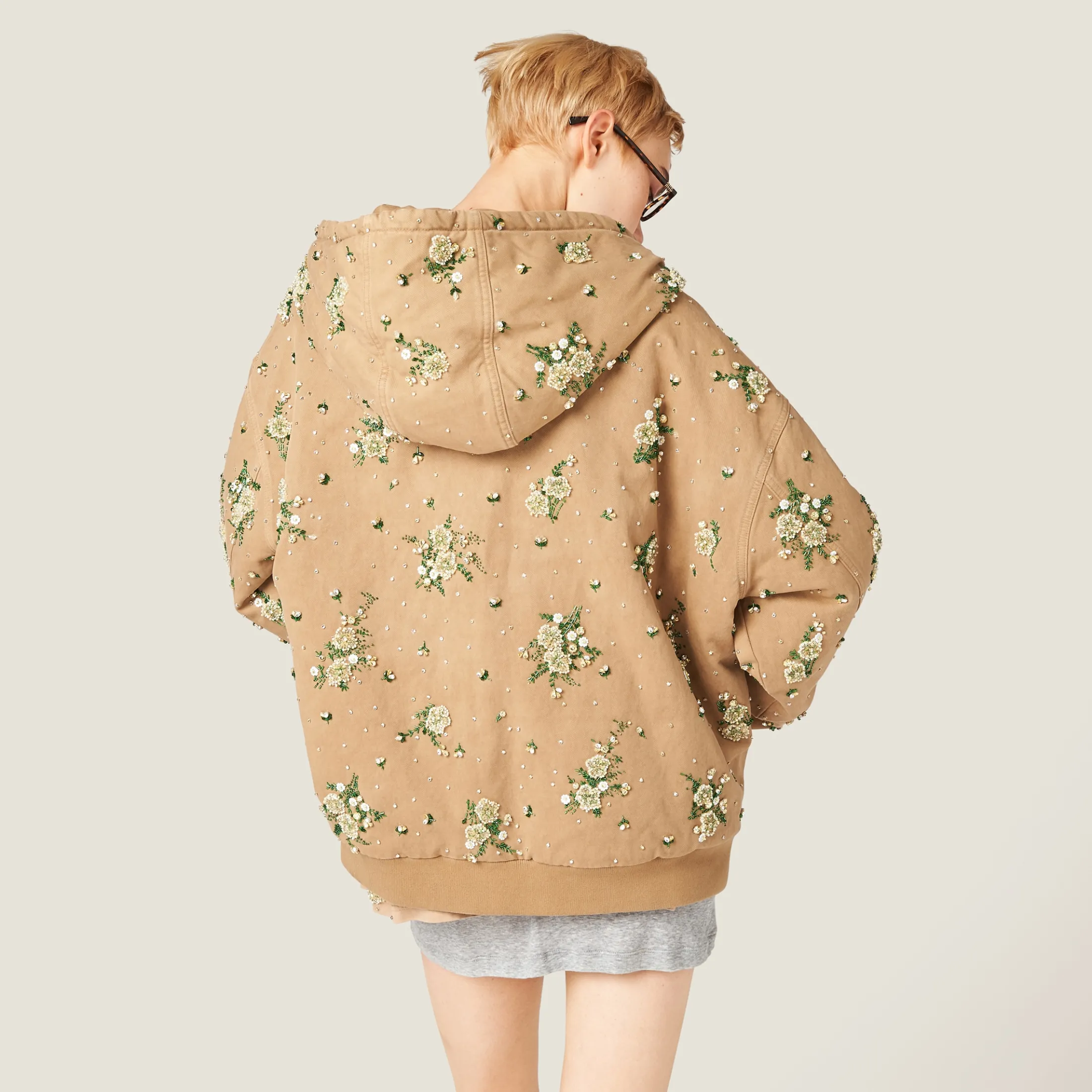 Cord Embroidered Garment-dyed Gabardine Blouson Jacket | Miu Miu
