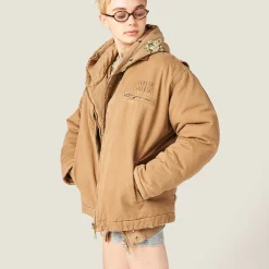 Cord Embroidered Garment-dyed Gabardine Blouson Jacket | Miu Miu