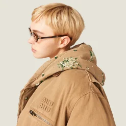 Cord Embroidered Garment-dyed Gabardine Blouson Jacket | Miu Miu