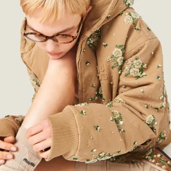 Cord Embroidered Garment-dyed Gabardine Blouson Jacket | Miu Miu