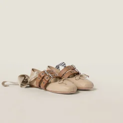 Cord Nappa And Calf Leather Ballerinas | Miu Miu