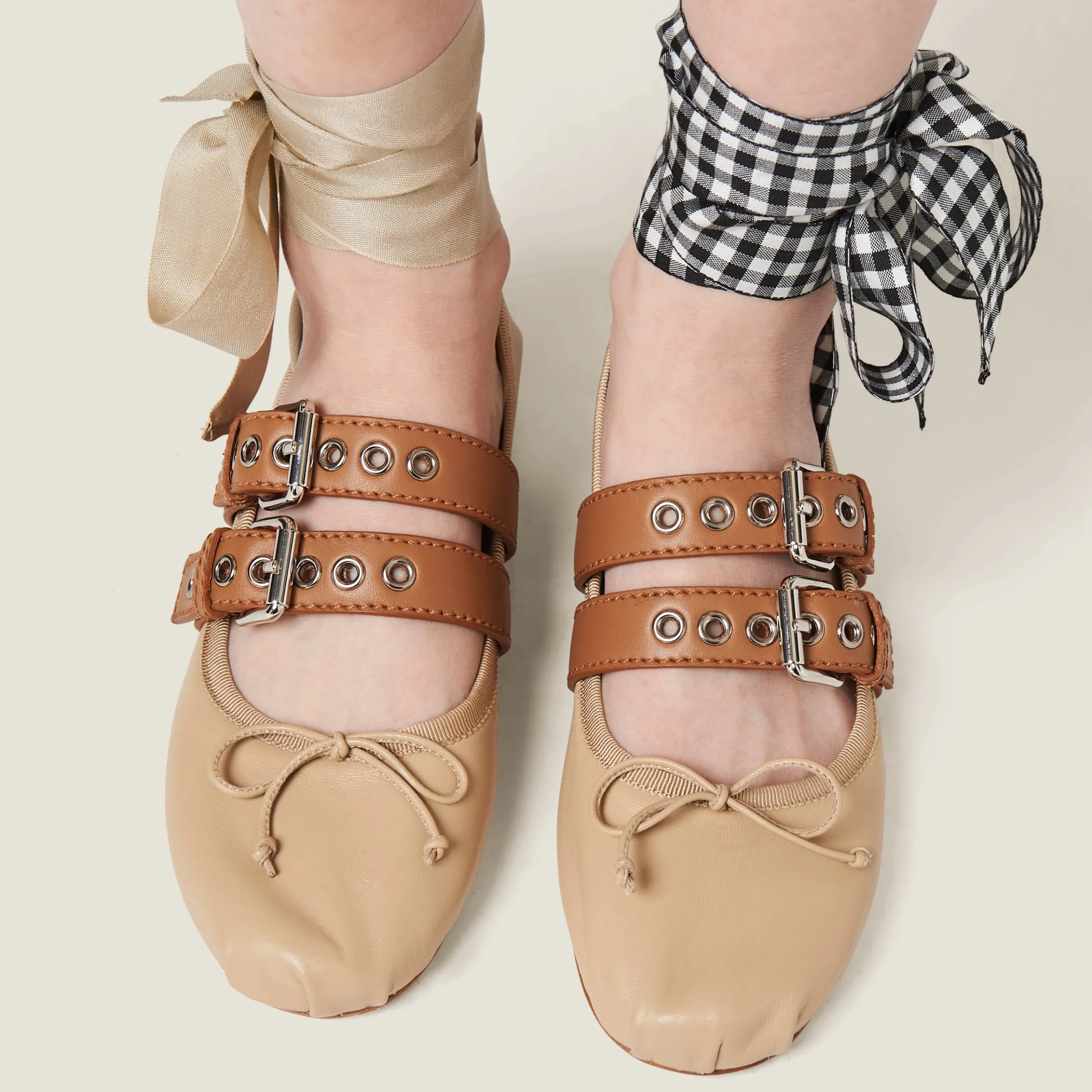 Cord Nappa And Calf Leather Ballerinas | Miu Miu