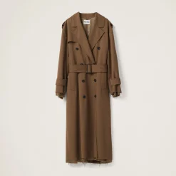 Cork Beige Double-breasted Gabardine Coat | Miu Miu