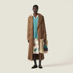 Cork Beige Double-breasted Gabardine Coat | Miu Miu
