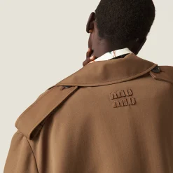 Cork Beige Double-breasted Gabardine Coat | Miu Miu