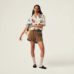 Cork Beige Gabardine Bermudas | Miu Miu