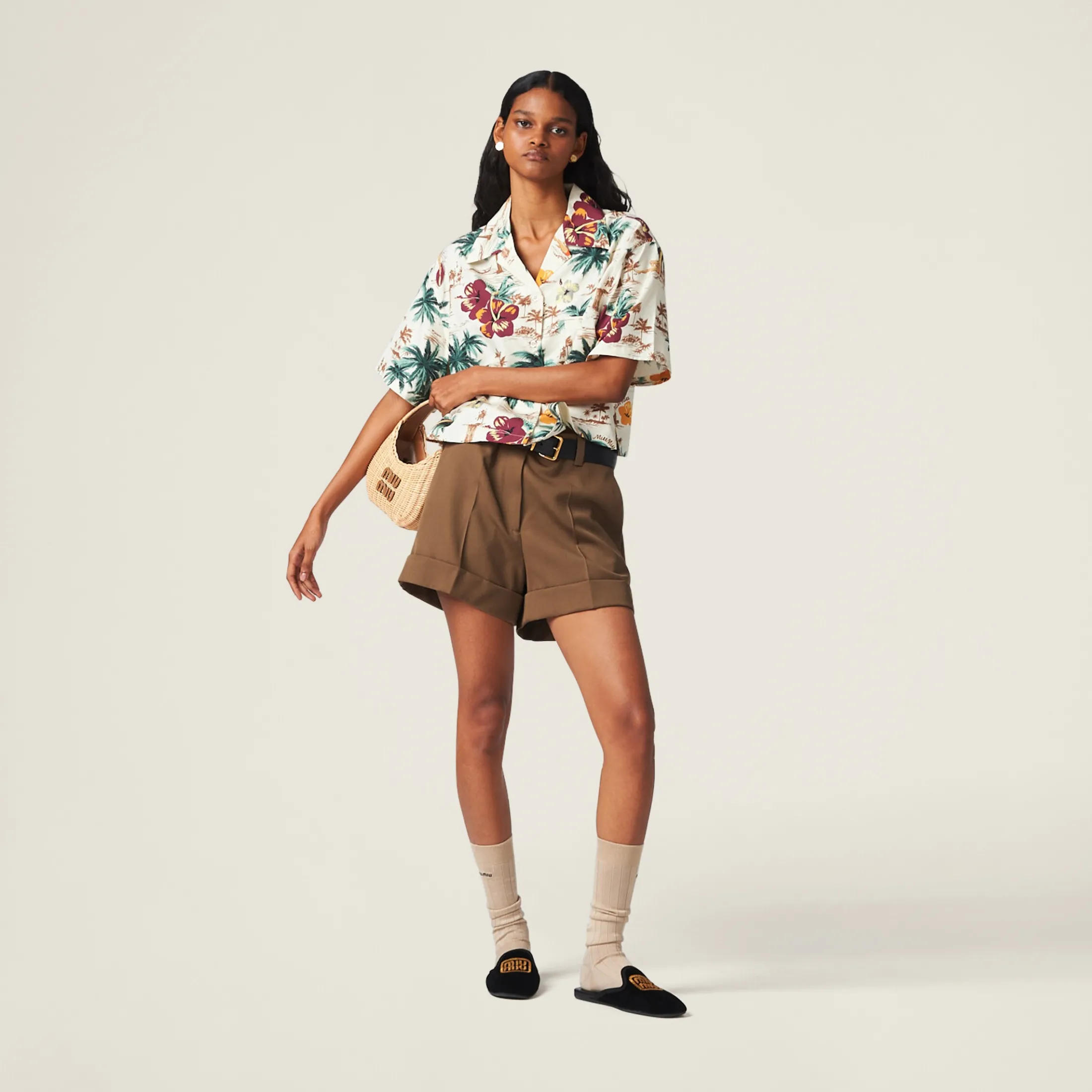 Cork Beige Gabardine Bermudas | Miu Miu